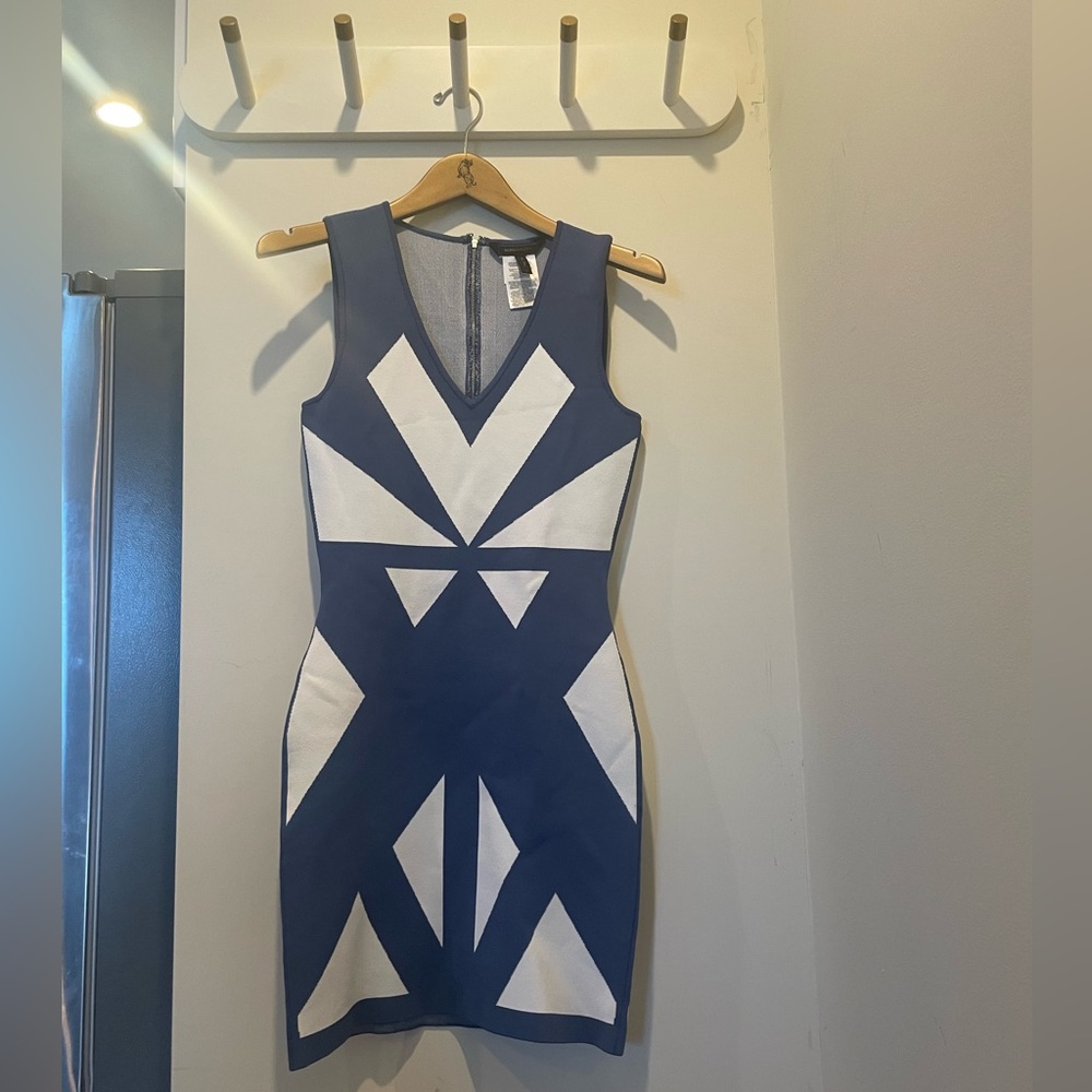 Blue and White BCBG Bodycon Mini Dress, Size Small